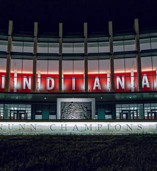 Exterior of the Assembly Hall Arena in Bloomington, IN