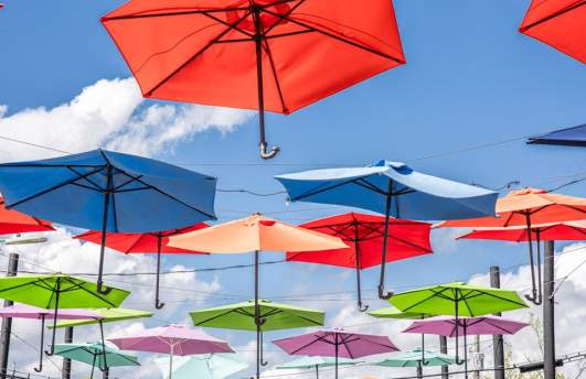 Antique Umbrella Alley art installation in Olde Towne Slidell