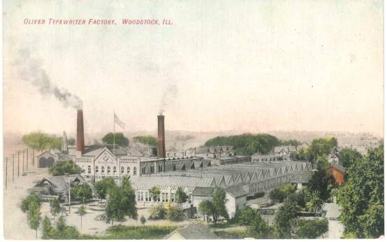 Vintage postcard of the Oliver typewriter Company in Woodstock, IL