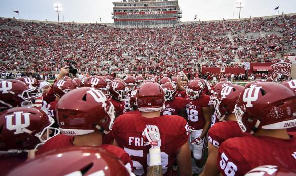 Hoosiers running onto the field before a football game