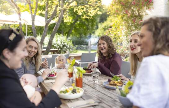 Friends and children having brunch