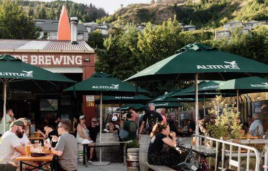 People sitting outside at Altitude Brewery