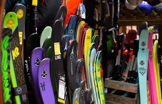 Close up of skis at Small Planet outdoor gear hire