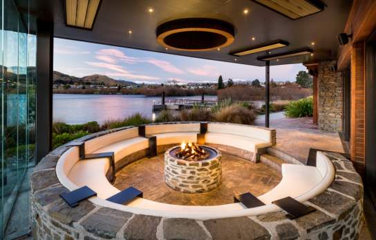 Wakatipu Grill Pinot Pit at dusk overlooking the lake