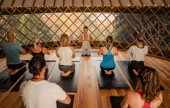 Yoga class in a yurt