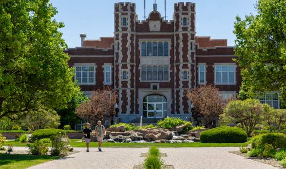 Exterior photo of the front of Pioneer Hall on the campus of Kansas Wesleyan.