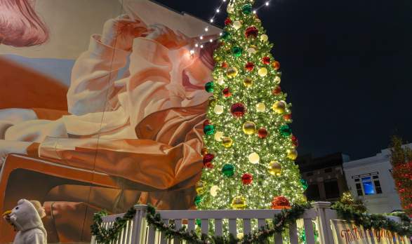 A little girl looking up at the Christmas tree at the Mayor's Christmas Tree Lighting (November 2025) in Salina, Kansas.