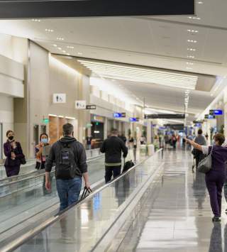 Travelers at the Salt Lake City International Airport