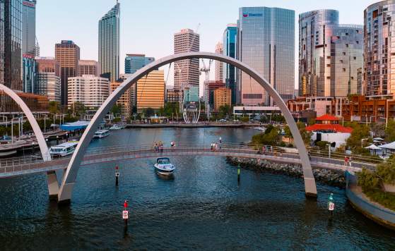 Perth City and Elizabeth Quay from Swan River