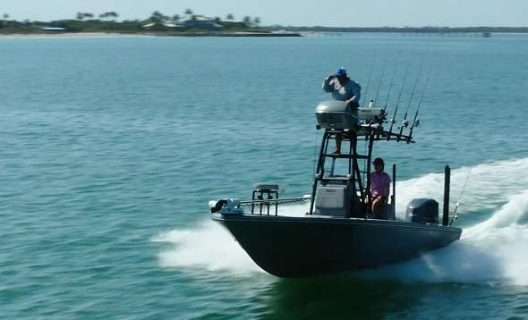 Capt. Jay Withers on a fishing boat, front view