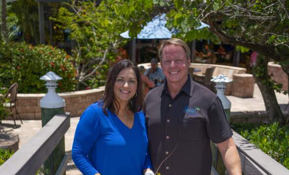 Laurie and Keith Farlow with their fish cart at Farlow's on the Water Restaurant in Englewood, Florida