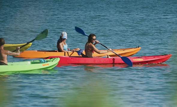 Group of people kayaking with Glass Bottom Rentals