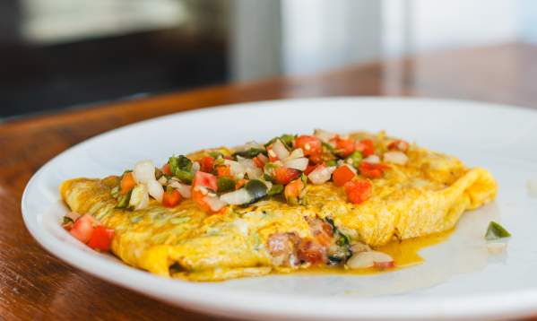 An omelet on a white plate
