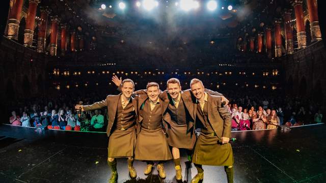 Band Members of Celtic Thunder in front of crowd