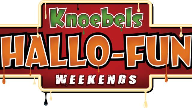 Knoebels Hallo-Fun logo featuring vibrant red, orange, and green colors, promoting festive weekend events.