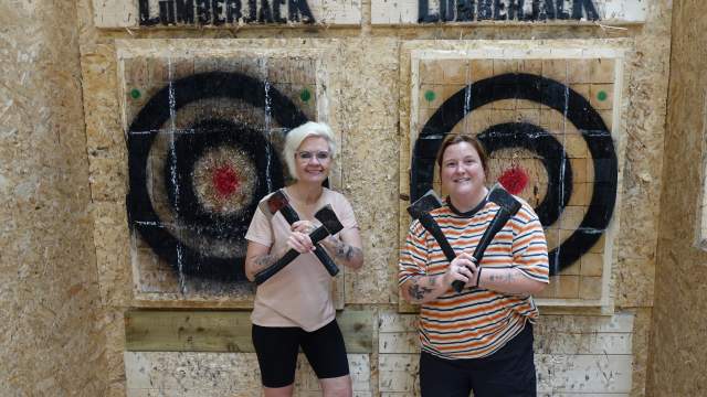 Two women at Lumberjack's Axe Throwing