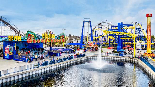 View of rides including Rip Curl at Fun Spot America Theme Parks Orlando