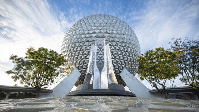 Water feature in front of Spaceship Earth at Epcot®