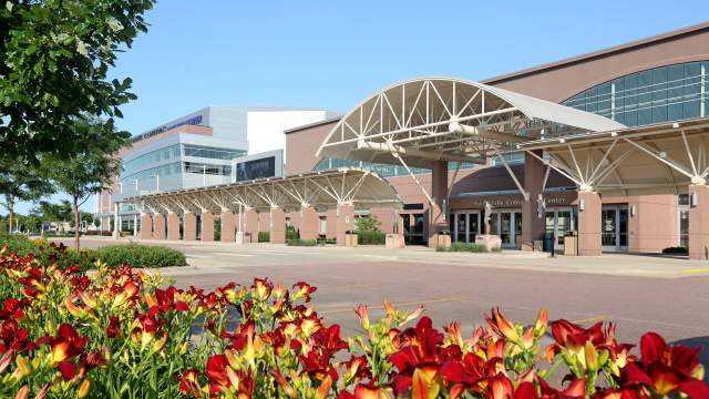 Sioux Falls Convention Center Exterior with Tulips in Front