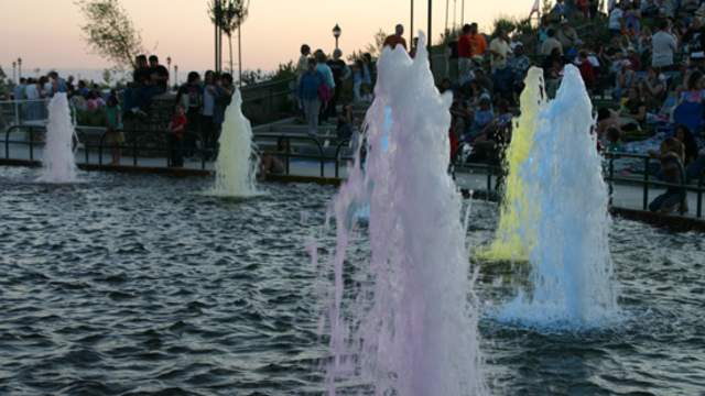 Fountains in front of the stage at Dignity Health Amphitheatre