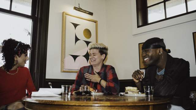 Three friends having lunch.
