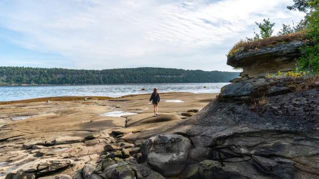 A person walking on the beach.
