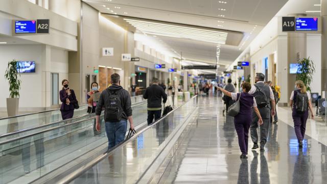 Travelers at the Salt Lake City International Airport