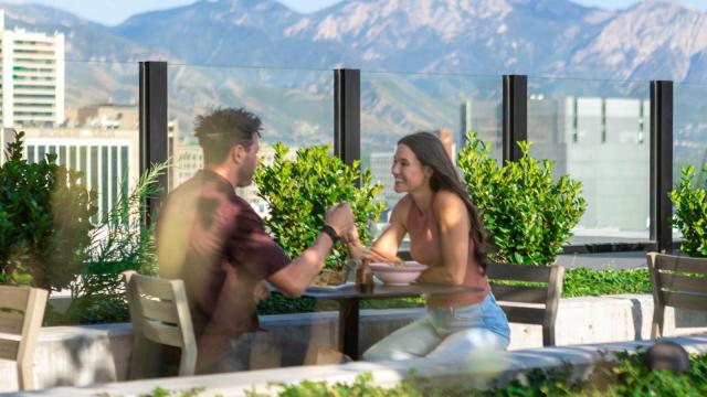Couple eating at Mar Muntanya in SLC.