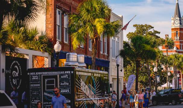 Colorful Street In Historic Downtown Brunswick, GA
