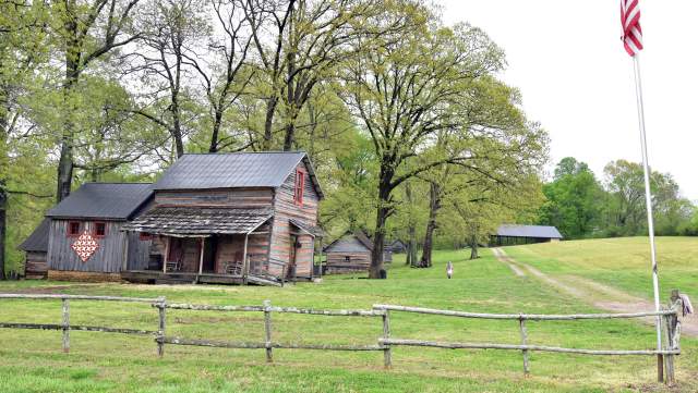 log cabins in a large rural area