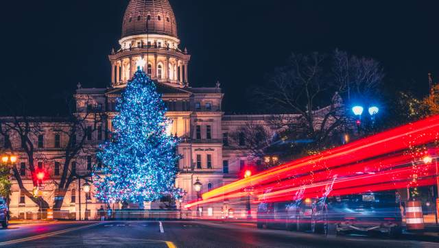 Capitol building with lighted tree