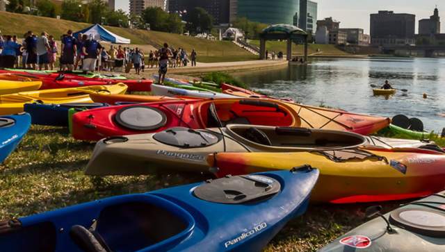Kayaks on the Great Miami River