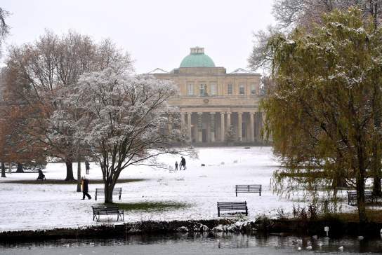 Pittville Pump Room Cheltenham in the snow