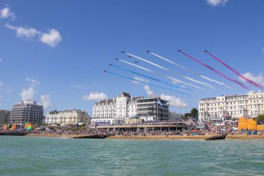 Red arrow display over the seafront at Eastbourne Air Show