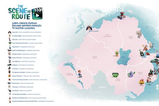 Filming locations in Northern Ireland map graphic