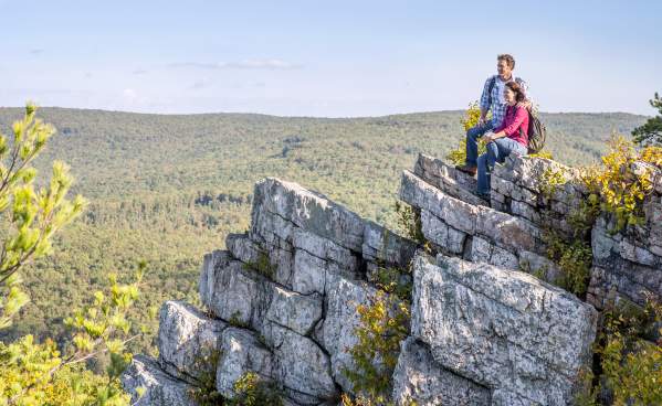 Couple looking out on the Pole Steeple Trail at Pine Grove Furnace State Park