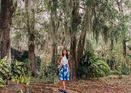 Woman looking up at the trees in Big Thicket