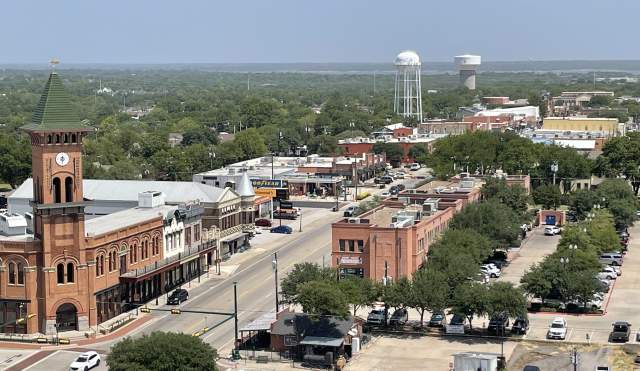 A view of Grapevine's Historic Main Street District from the Grapevine Observation Tower.