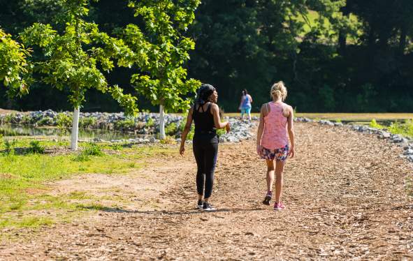 ladies walking on a nature trail