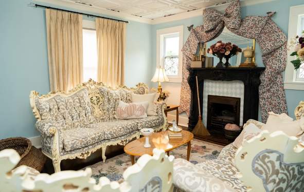 ornate fairy-tale living room in a Clarksville Airbnb