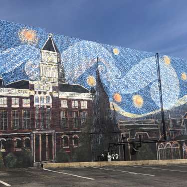 Clarksville mural in the style of Van Gogh's Starry Night