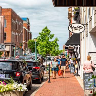 shoppers on a downtown street