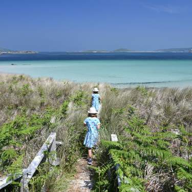 Girls walking to the beach
