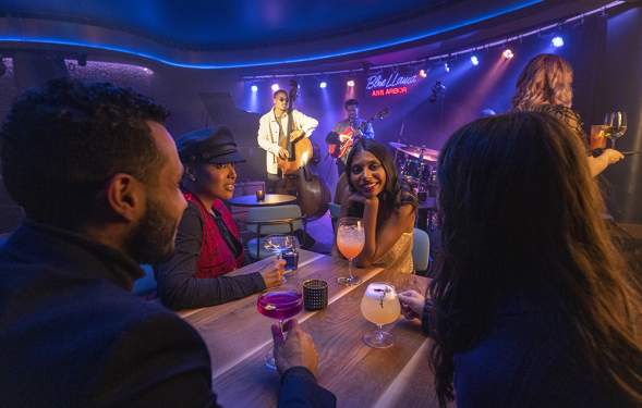 Group having drinks at Blue Llama Jazz Club show