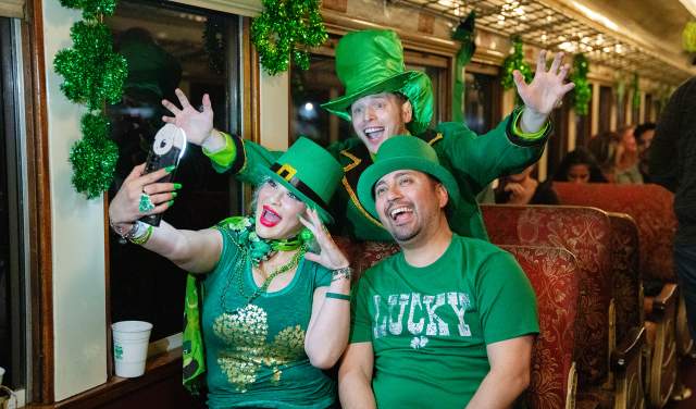 Riders on the Kiss Me I'm Irish Express on the Grapevine Vintage Railroad