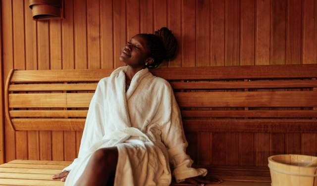 Woman in a sauna
