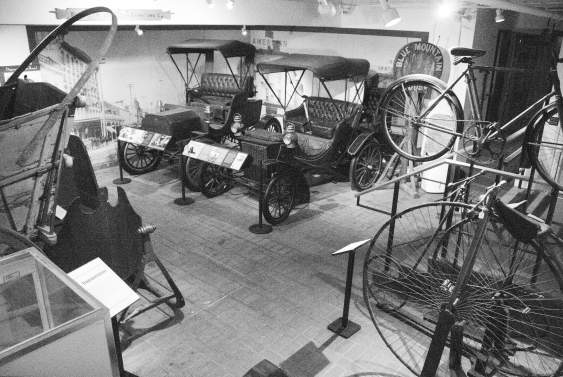 Black and white photo of duryea cars at berks history center
