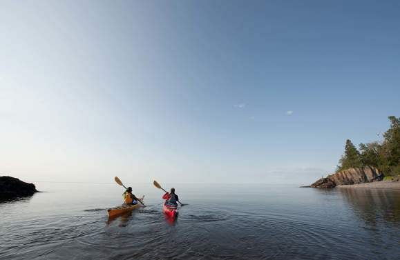 Two People Kayaking on Lake Supeior