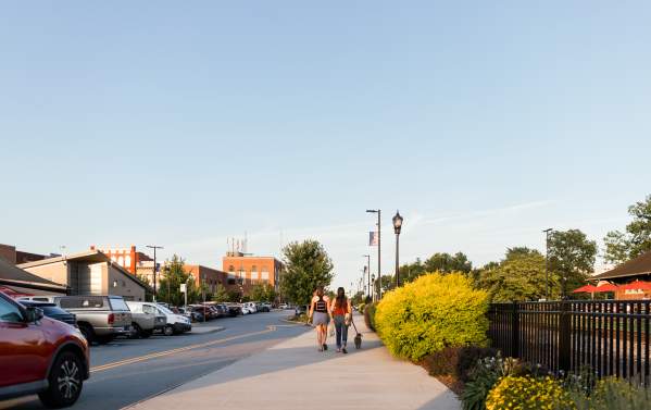 Downtown Hickory_ People Walking _ Dog_ sunset