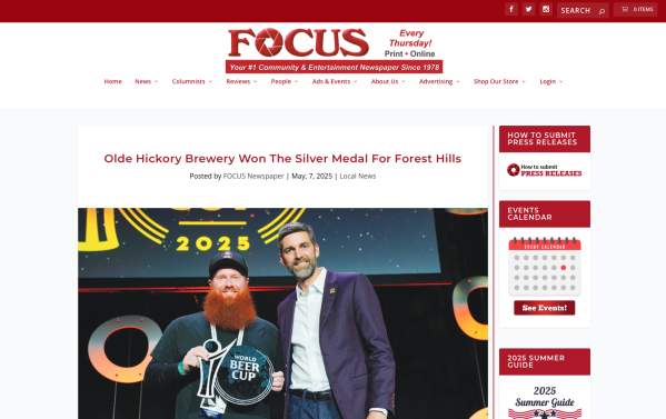 Olde Hickory Brewery Won The Silver Medal For Forest Hills | Focus Newspaper | May 2025_ Media Mentions Slide